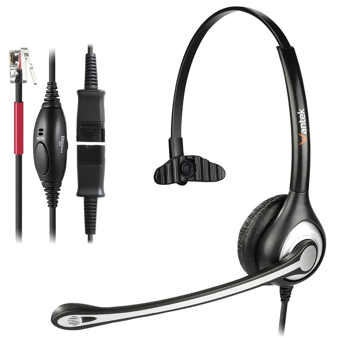 Wantek Telefon Headset RJ11 Monaural mit Noise Cancelling Mikrofon, Quick Disconnect, Festnetztelefo