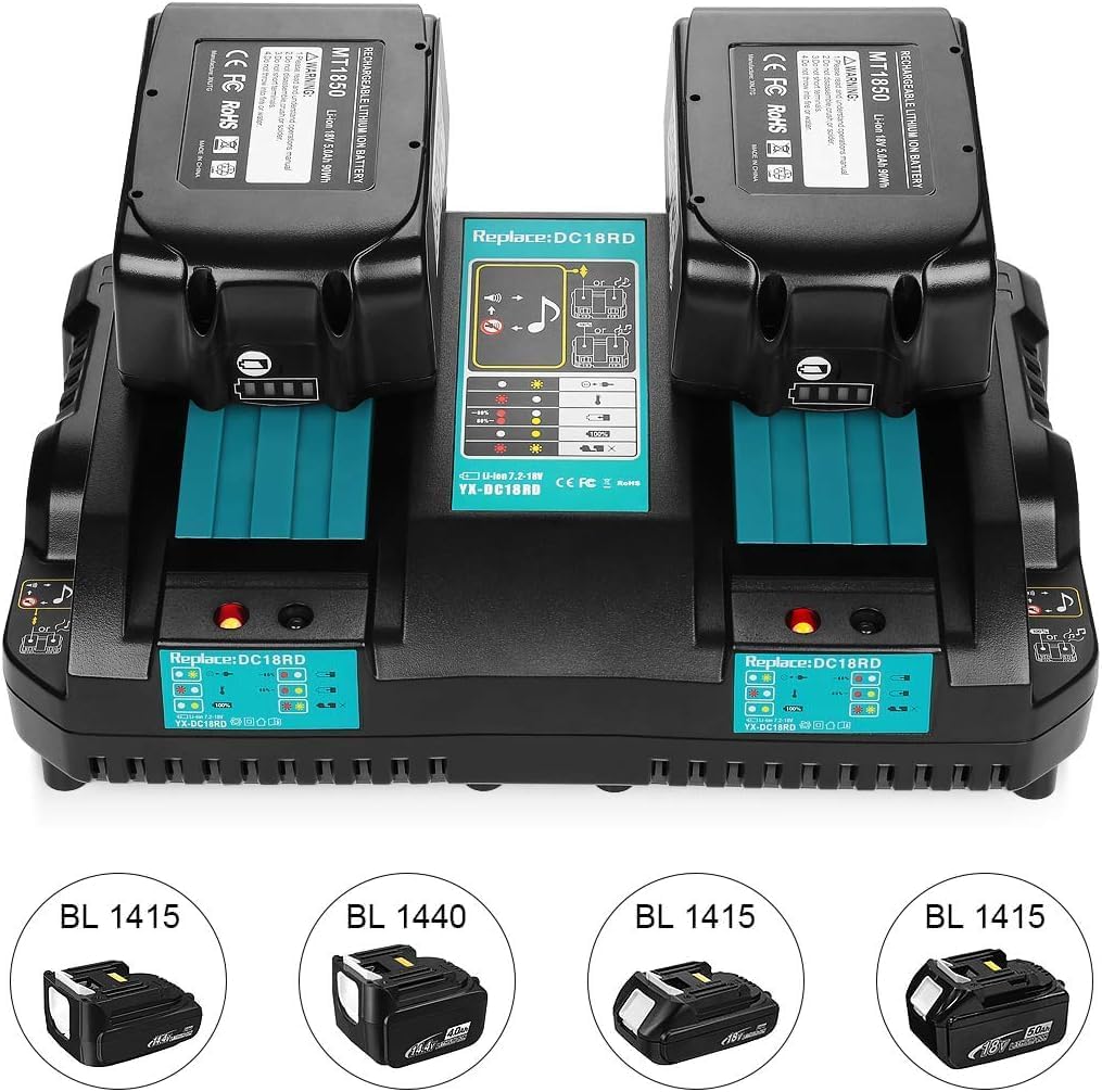 Ladegerät DC18RD 14.4V-18V Dual Port Schnellladegerät für Akku BL1850B BL1850 BL1860B BL1860 BL1840B