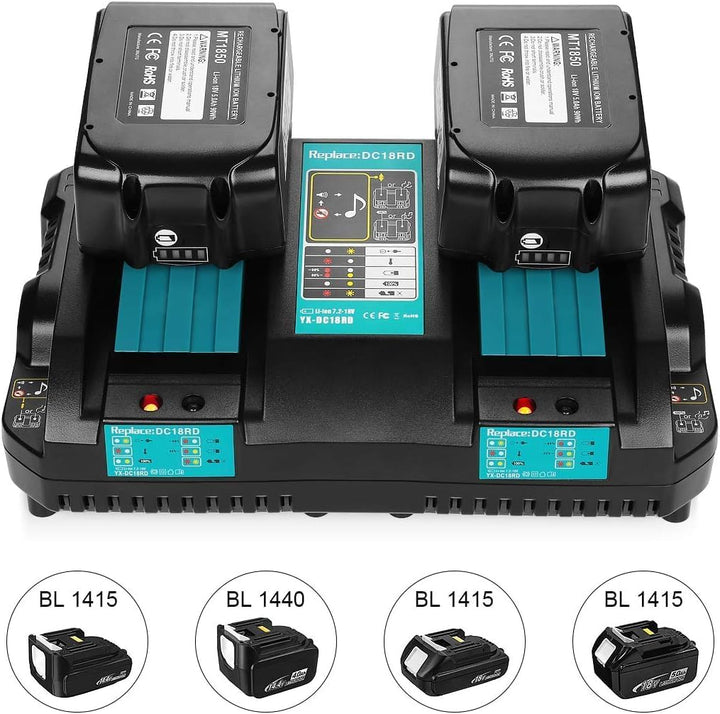 Ladegerät DC18RD 14.4V-18V Dual Port Schnellladegerät für Akku BL1850B BL1850 BL1860B BL1860 BL1840B