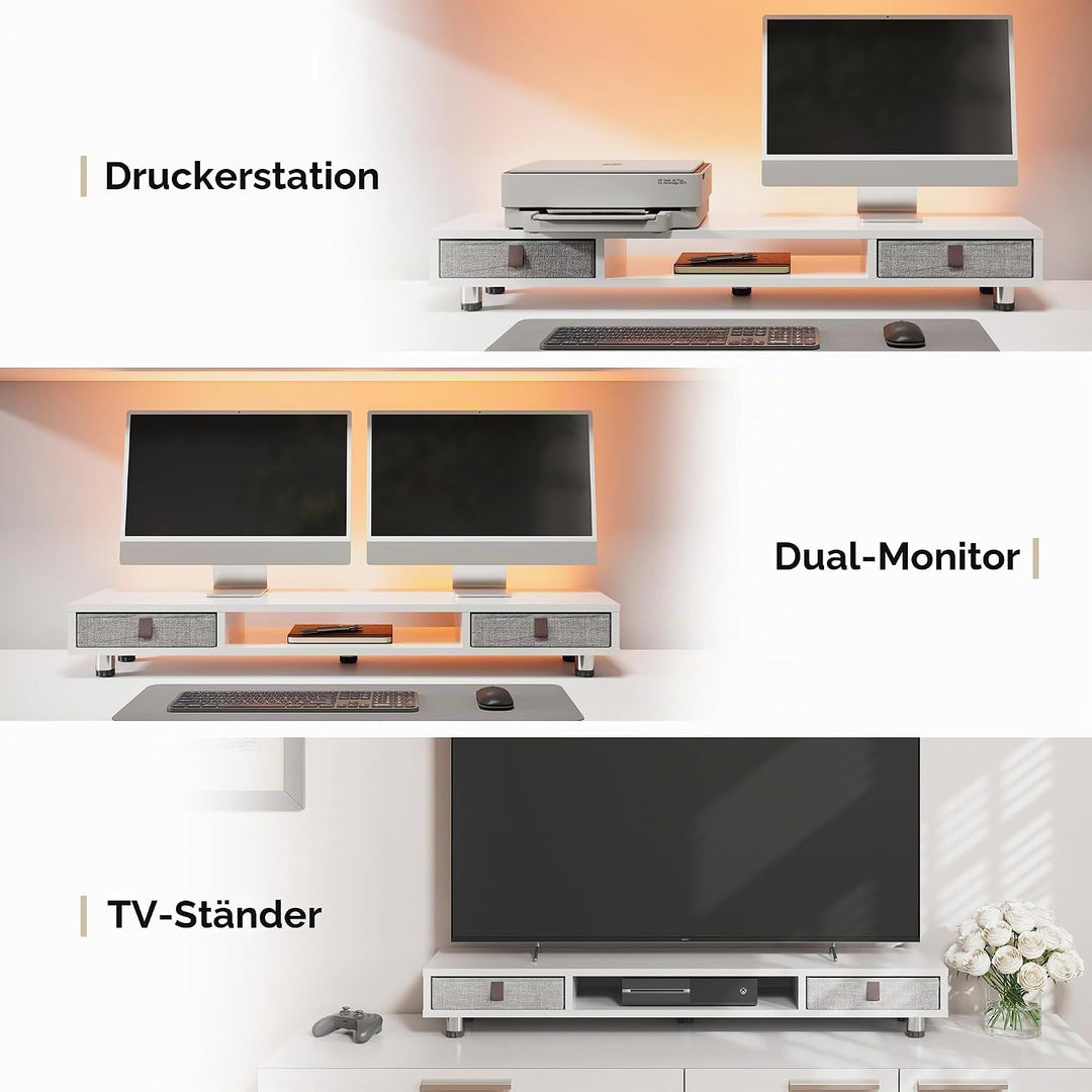 Fenge Dual Monitorständer mit 2 Schublade Grosser Bildschirmständer für PC Laptop TV, Höhenverstellb