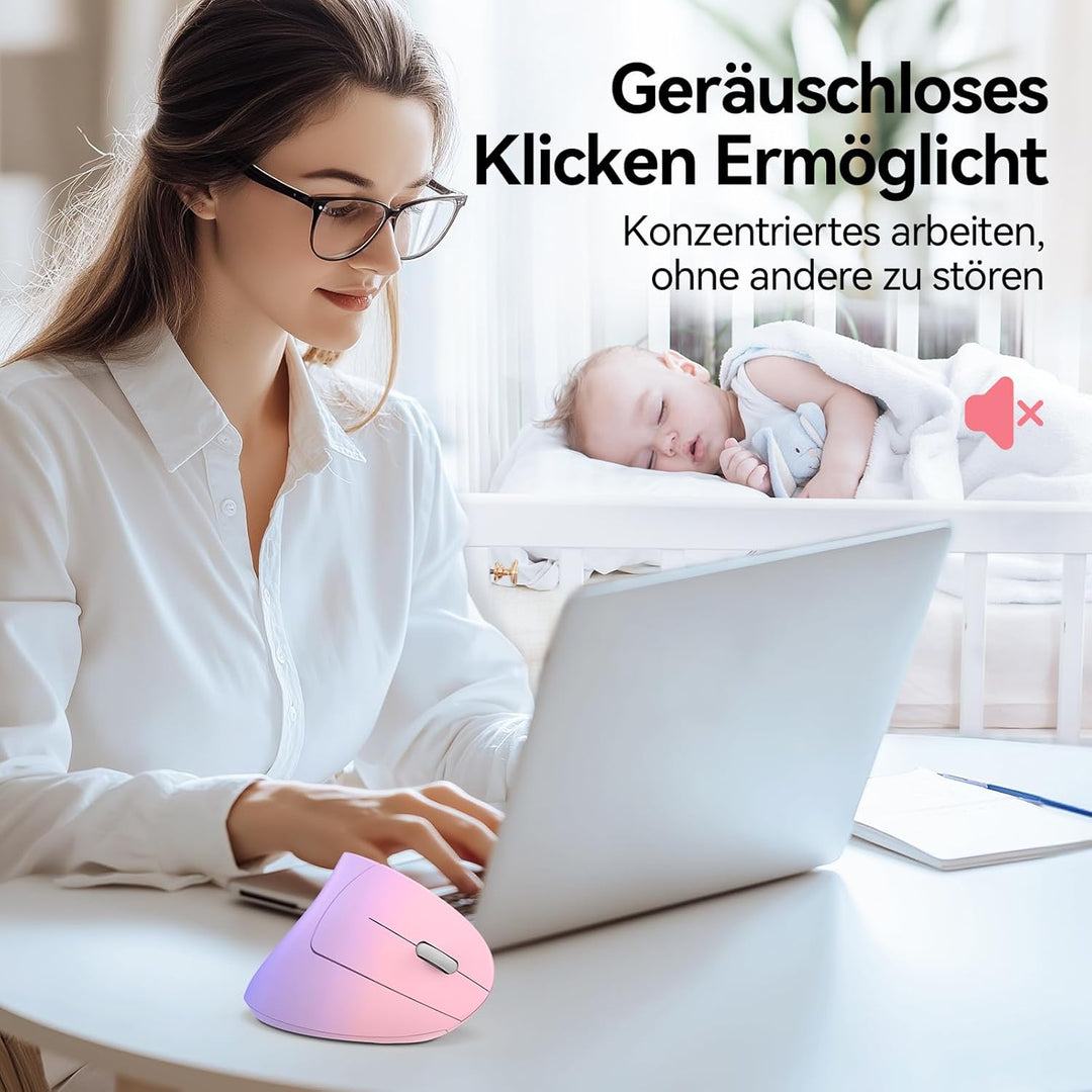 TECKNET Ergonomische Maus, Kabellose Bluetooth Vertikale Maus(BT 5.0+BT 3.0+2.4G), 6 Einstellstufen
