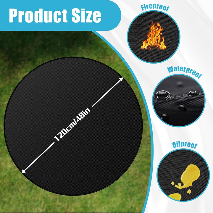 Rund Feuerfeste Unterlage, 120cm/48in BBQ Hitzeschutzmatte Wiederverwendbar Gross Grillmatte FüR Gas