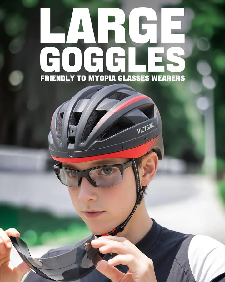 VICTGOAL Fahrradhelm Herren Damen MTB Helm mit Abnehmbarer Magnetische Schutzbrille Visier Atmungsak