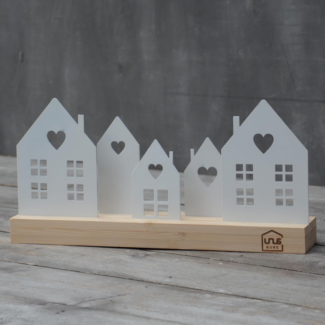 UNUS Stadt Holz Metall Deko-Häuser Aufsteller - 5 Häuser Weiss Weiss 5 Häuser, Weiß 5 Häus