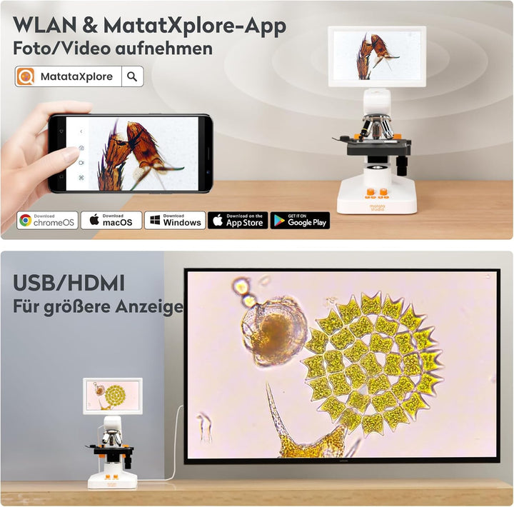 USB Digitales Mikroskop für Kinder Erwachsene, MatataStudio MT3-4 1200x Professionelles Biologisches