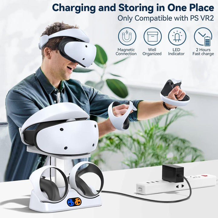 Ladestation für PS VR2 Controller, PSVR 2 Ladestation mit Headset Ständer, Schnelles Ladegerät für P