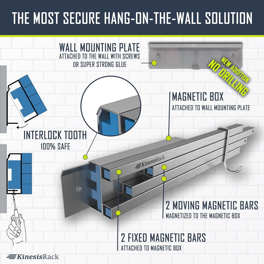 Magnetischer Messerhalter für die Wand, 40,6 cm bis 76,2 cm, ausziehbar, Messer-Magnetstreifenregal