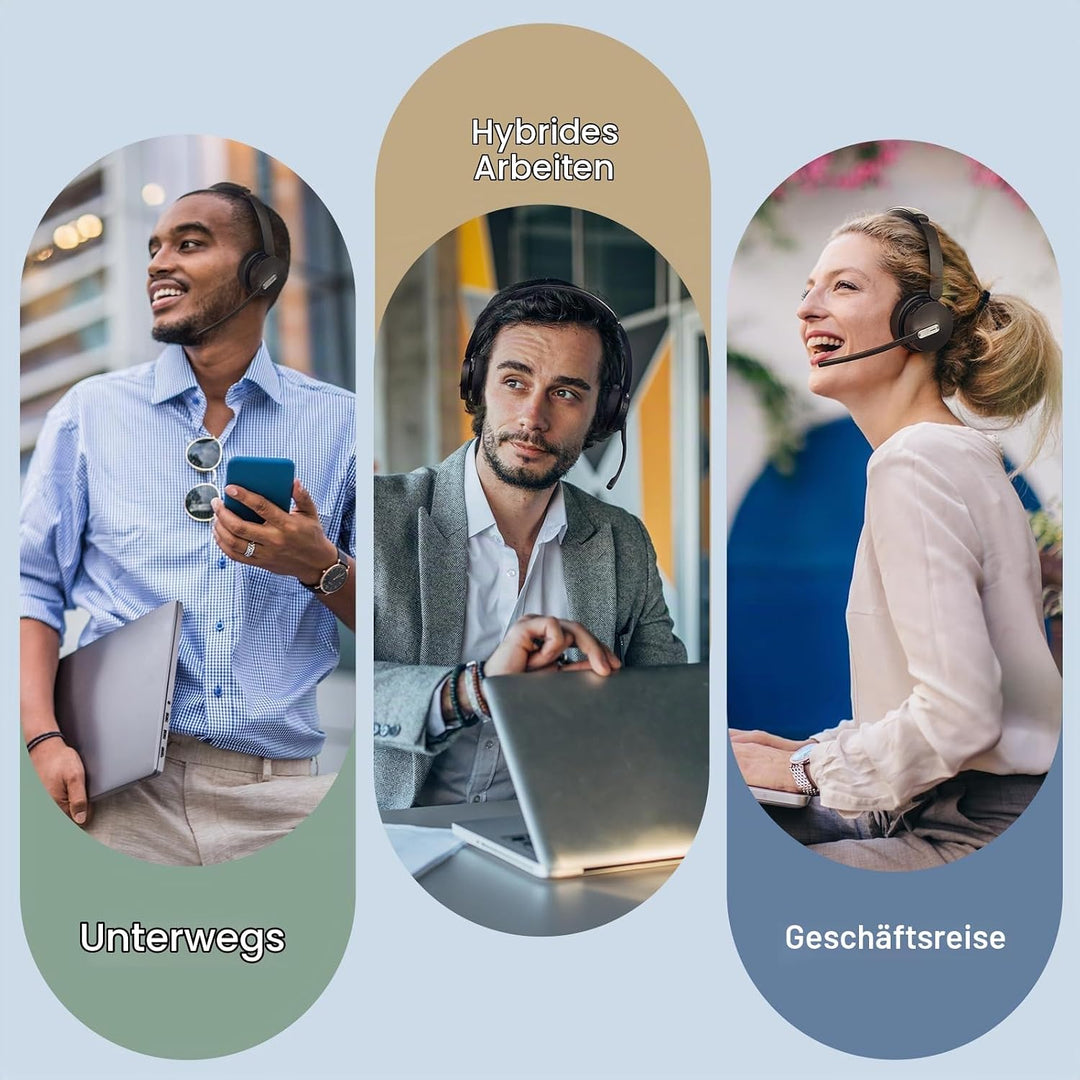 Yealink WH64 Hybrid DECT &amp; Bluetooth Kabelloses Headset mit 3 Mikrofon für die Arbeit mit Dongle, 49