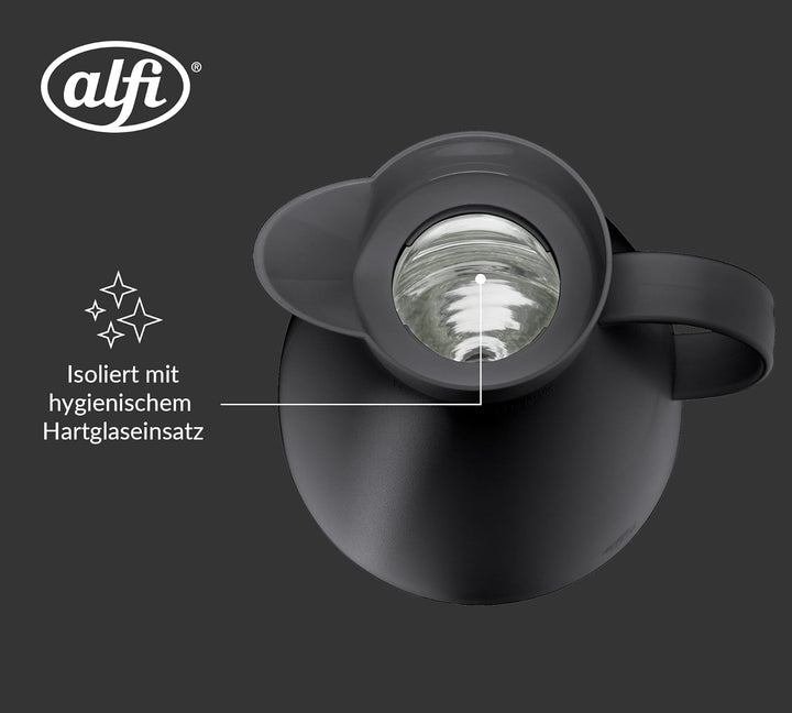 alfi DAN 1,00l, velvet black mat, Kunststoff-Isolierkanne mit hygienischem Hartglaseinsatz, Drehvers