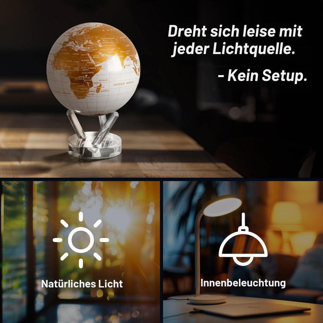 MOVA Selbstrotierender Globus, Perlweiss und Gold Signatur (6") | rotierender Solar-Globus, ohne Bat