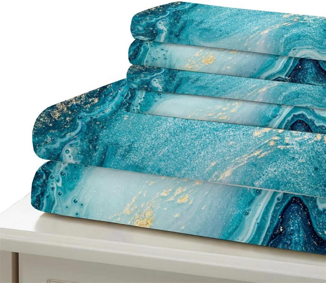 RFFLUX 3D Abstrakt Meer Blau Marmor Bettwäsche Set 135x200 cm 2teilig mit Reissverschluss Weiche und