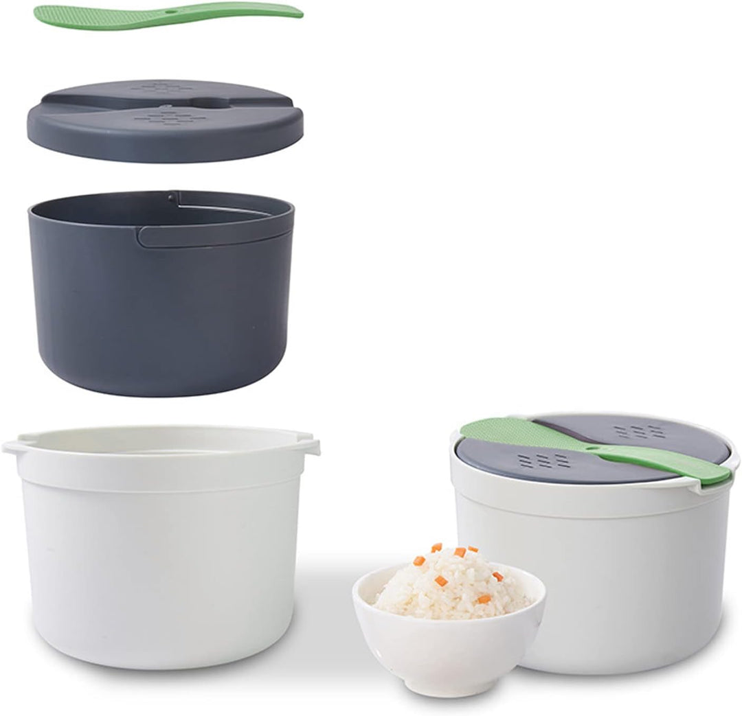 Mikrowellen Reiskocher, 2L Dampfgarer Runde Lebensmittelbehälter Kochen Multifunktionales Kochgeschi