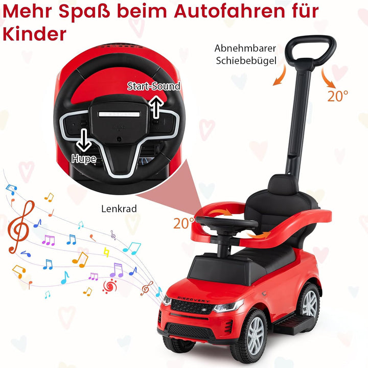 GOPLUS Rutschauto mit Schiebestange, Rutschfahrzeug mit Lenkrad, Sound, Stauraum, Spielzeugauto mit
