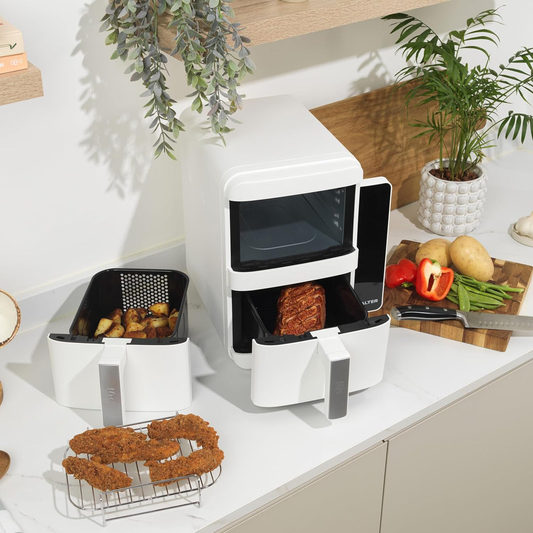 Salter VertiCook Ultra Stapelbarer Heissluftfritteuse - Vertikales Kochen, 9L, 2 x 4,5L Körbe & Rost