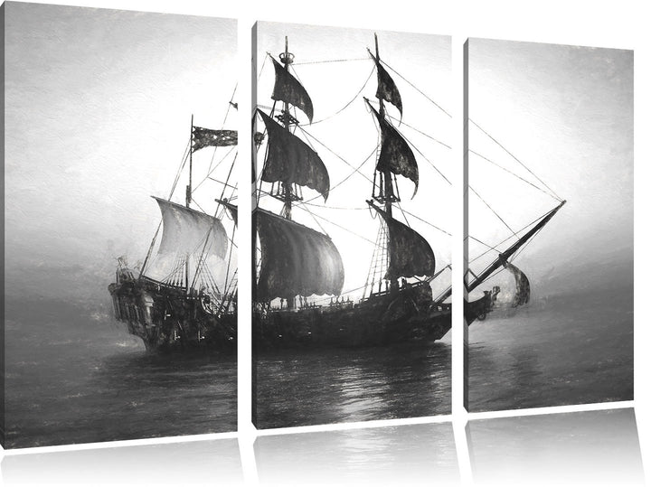 Pixxprint Segelschiff 3Teiler 120x80 cm Leinwandbild Wandbild Kunstdruck