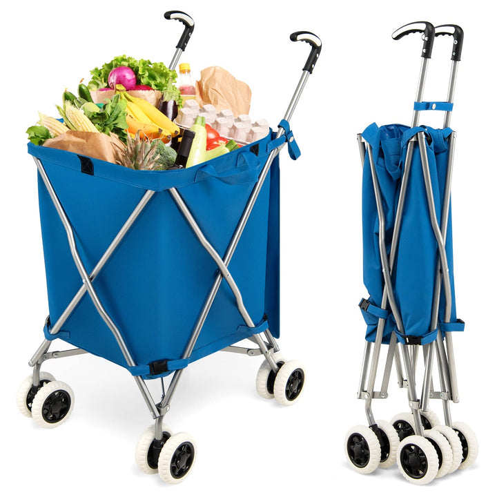 COSTWAY Faltbarer Einkaufstrolley mit Rädern, Kapazität 90 L/55 kg, Handwagen mit Abnehmbarer Oxford
