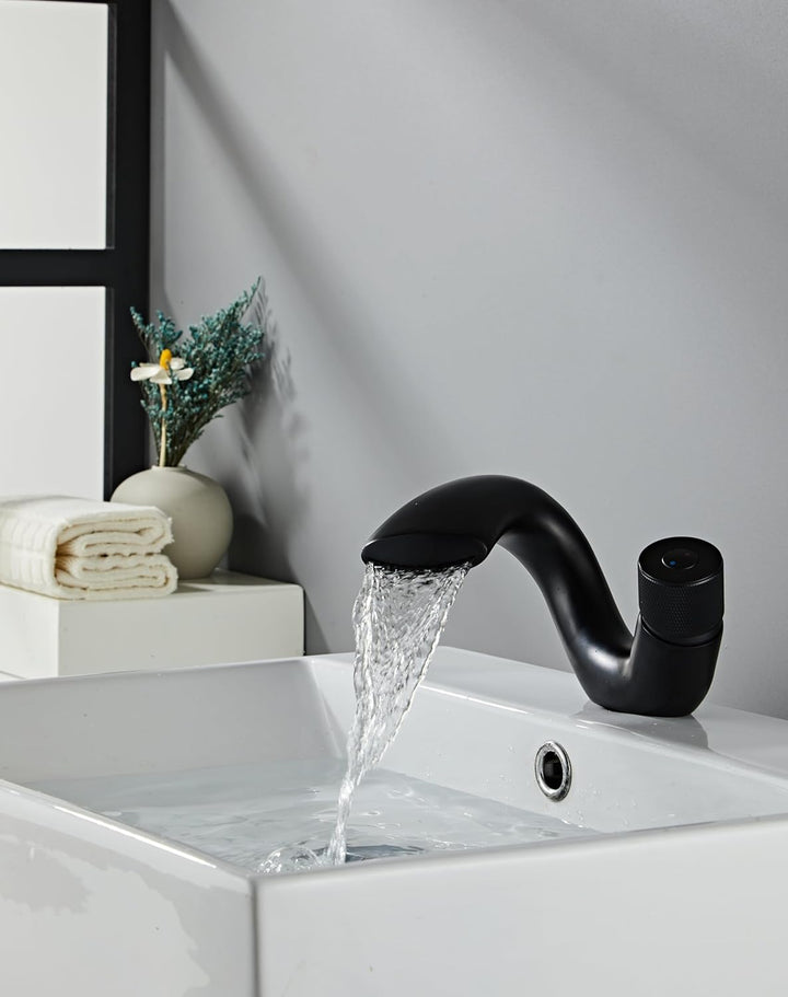 Waschbeckenarmatur Mattschwarz Wasserfall Badezimmer Wasserhahn Einloch Waschtischarmatur Kreatives