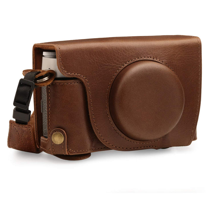 MegaGear MG1893 Ever Ready Kameratasche aus echtem Leder, kompatibel mit Fujifilm X100V, Braun, Brau