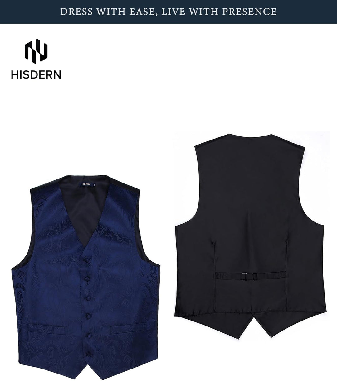 HISDERN Herren FLoral Hochzeit Weste Krawatte Einstecktuch Taschentuch Jacquard Weste Anzug Set XS N