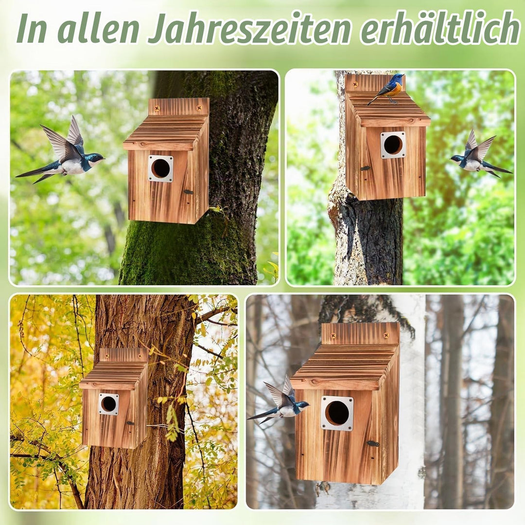 4 Stück Nistkasten für draussen wetterfest, Vogelhäuser mit Metallschutz, Sicherheitsschlössern, Flu