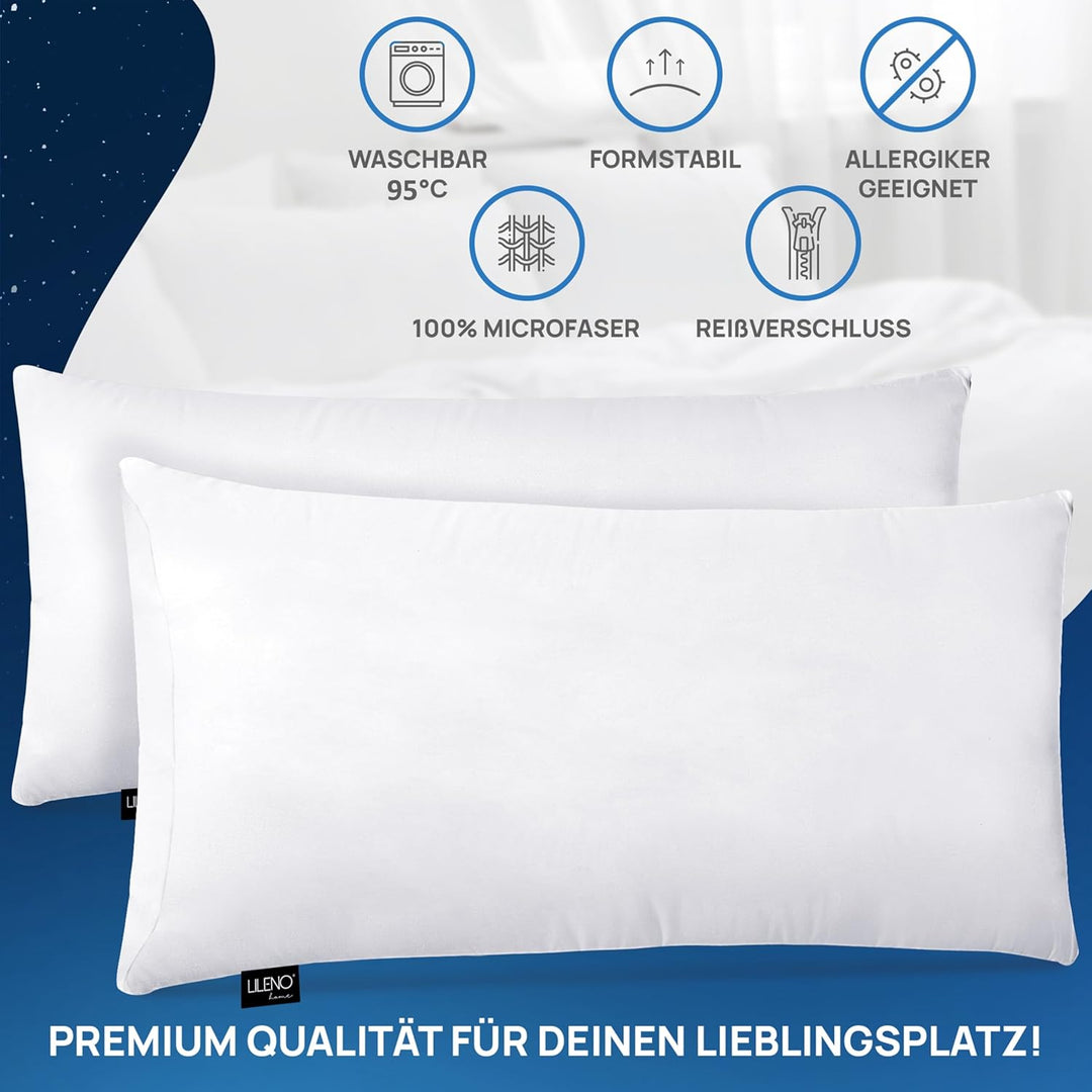 LILENO HOME Microfaser Kissen 40x80 cm Premium (450g Füllung) [2er Set] bis 95 Grad waschbar mit Rei