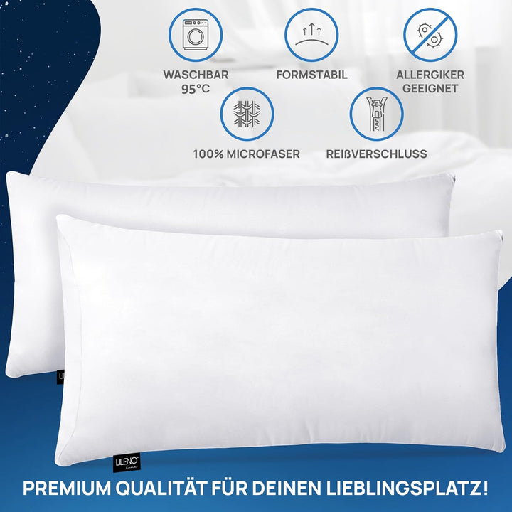 LILENO HOME Microfaser Kissen 40x80 cm Premium (450g Füllung) [2er Set] bis 95 Grad waschbar mit Rei