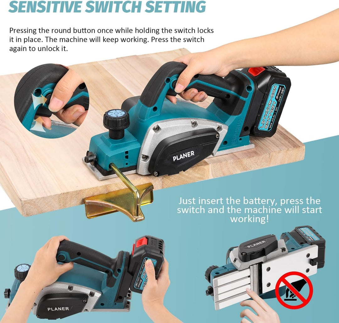 Akku-Hobel Kompatibel mit Makita 18V Batterie, 3200r/min Handgeführte Elektrische Holzhobelmaschine