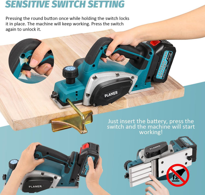 Akku-Hobel Kompatibel mit Makita 18V Batterie, 3200r/min Handgeführte Elektrische Holzhobelmaschine