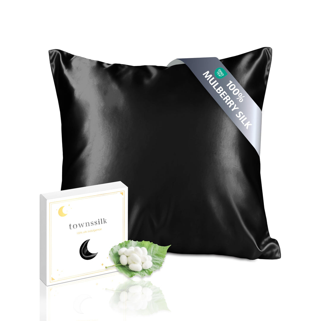 Townssilk 19 Momme 100% Seide Kissenbezug 1 Stück 60x60cm Schwarz 60x60cm Black, 60x60cm Black