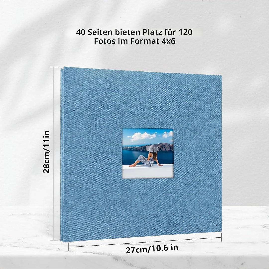 Fotoalbum zum Selbstgestalten 40 Seiten, 28x27 cm, Himmelblau | Gross Leinen Photoalbum, Metallstift
