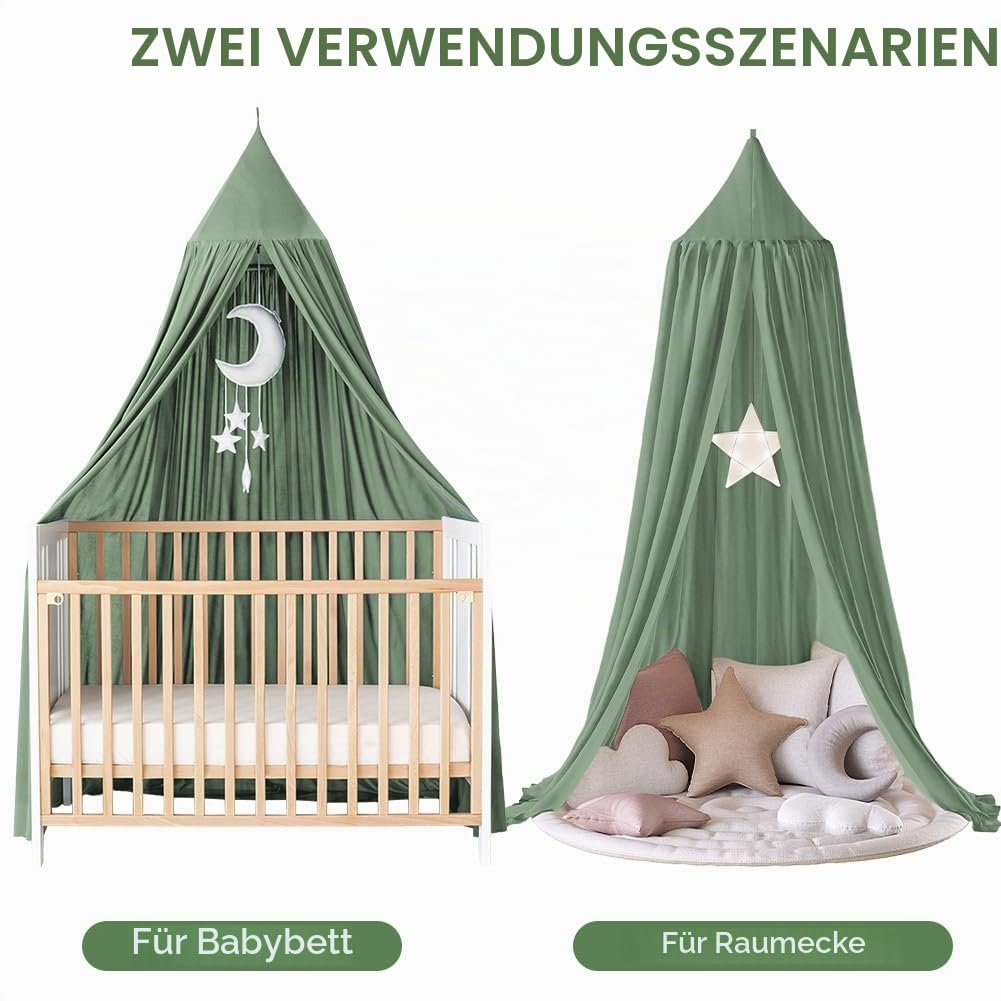 Betthimmel Babybett, 245x270 cm, Baumwolle, Romantisch, Grün, Gr&amp;