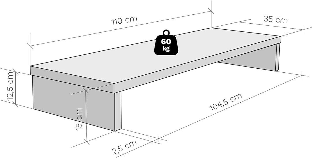 Henor Riser-Halterung für TV aus FSC® Holz 110 x 35 x 15 cm weiss. Unterstützt 60 kg. 110x35x15 Weis