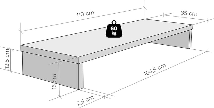 Henor Riser-Halterung für TV aus FSC® Holz 110 x 35 x 15 cm weiss. Unterstützt 60 kg. 110x35x15 Weis