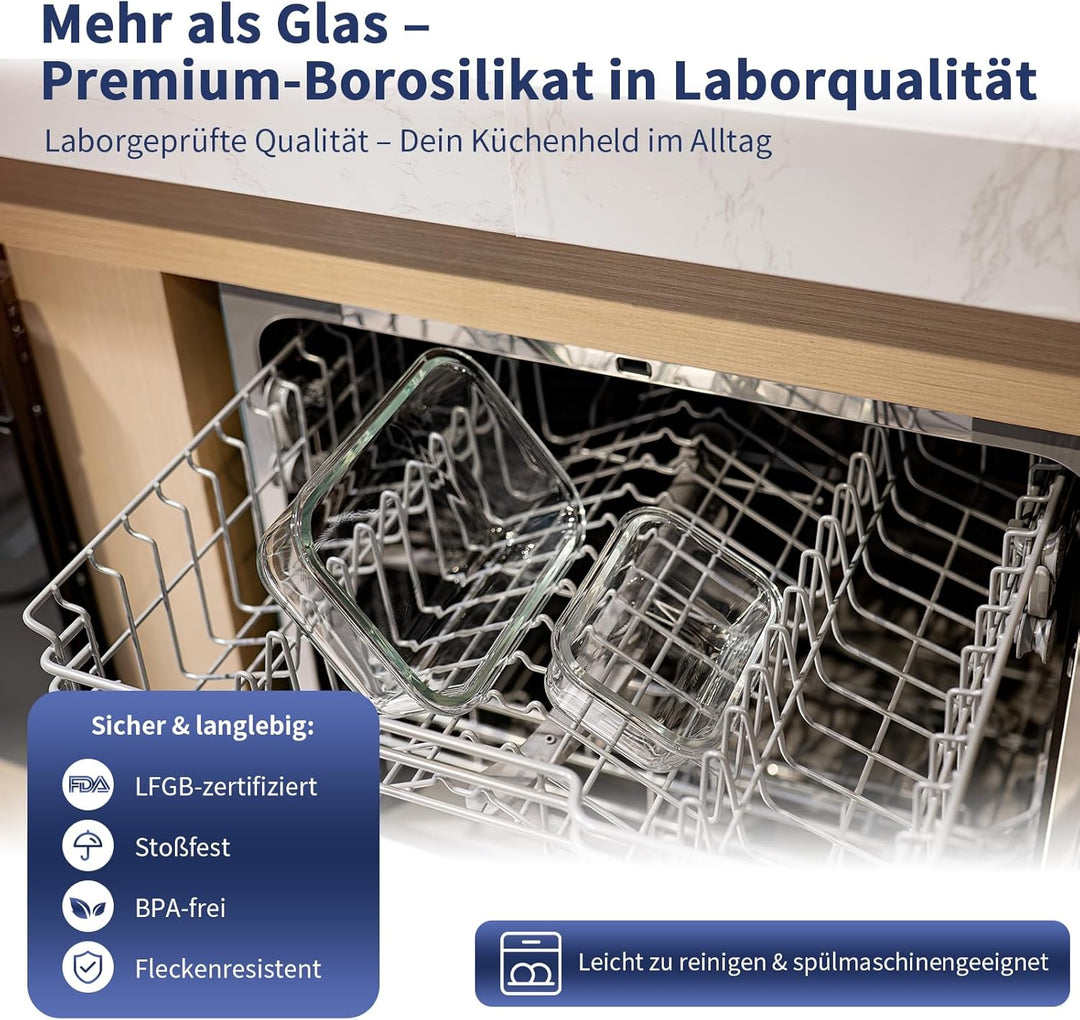 Meal Prep Boxen Glas, Glasdosen mit Deckel Set, Frischhaltedosen Glas mit Auslaufsicherer Verschluss