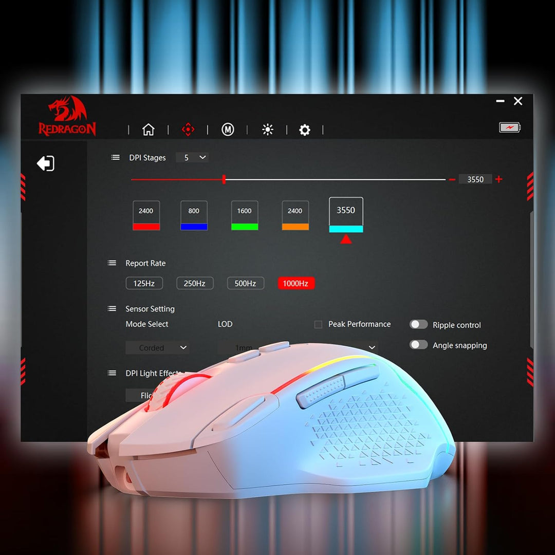 Redragon M810 MAX 3-Modi Wireless Gaming Maus, 12000 DPI, kabelgebundene/kabellose RGB-Maus mit Rapi