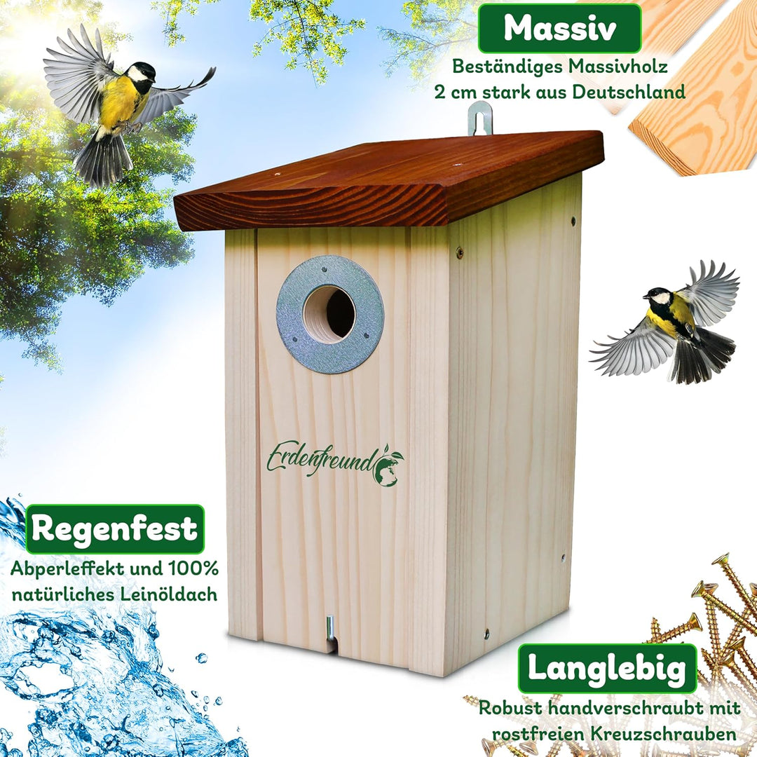 ERDENFREUND® Meisen Nistkasten 32mm Katzen-/Marderschutz innen Nistkasten für Vögel mit pickfestem S