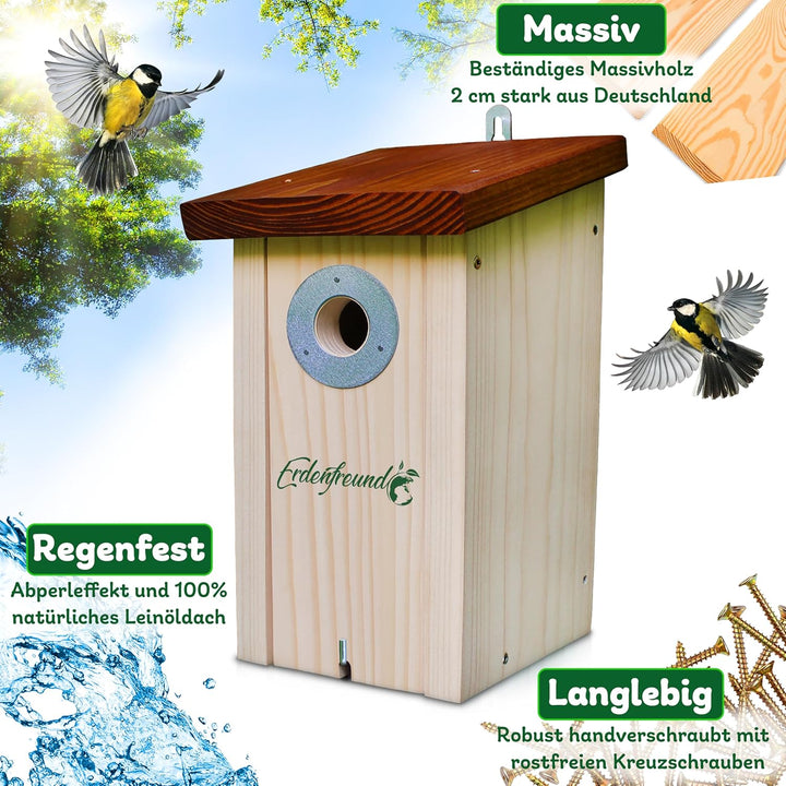 ERDENFREUND® Meisen Nistkasten 32mm Katzen-/Marderschutz innen Nistkasten für Vögel mit pickfestem S