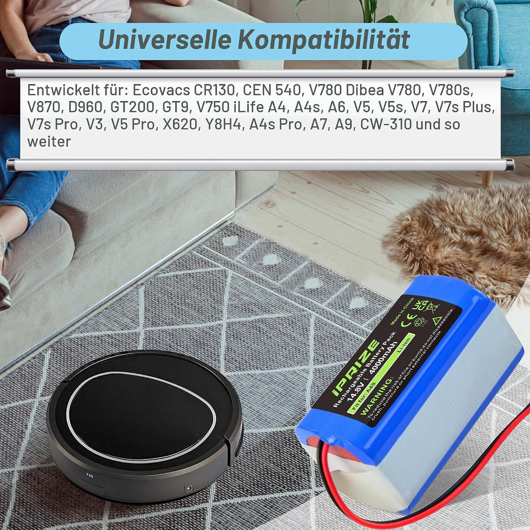 iPrize 14.8V 4000mAh Ersatzakku für iLife A4, A4s, A6, V7, V7s Plus, V7s Pro, X620 Staubsauger Haush