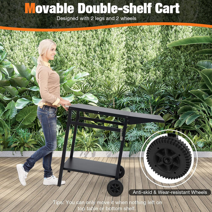 GIANTEX Grilltisch mit klappbarer Arbeitsplatte, Campingtisch mit Rollen, Servierwagen Küchenwagen M