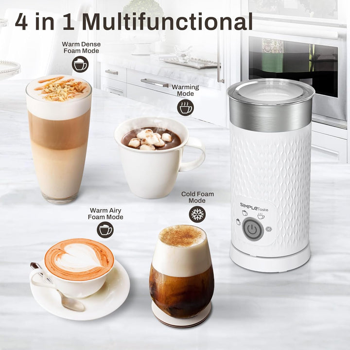 SIMPLETASTE Milchaufschäumer, 4 in 1 Elektrischer Automatischer Milchschäumer für Heissen und Kalten