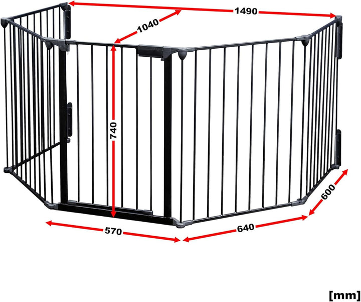 Kaminschutzgitter XL 300 cm Absperrgitter für Kinder mit Tür und Wandhalterung 5 Elemente aus
