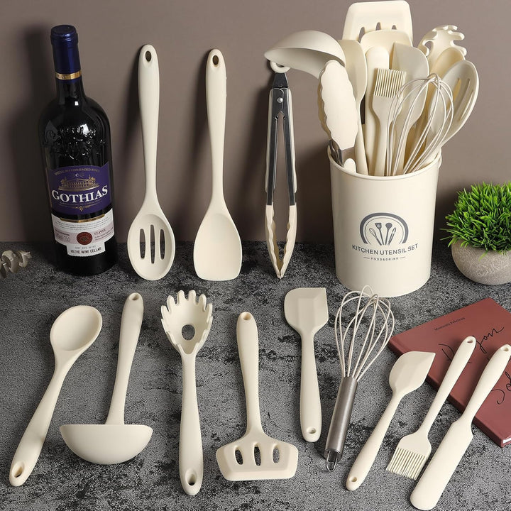 13 Stücke Küchen Kochutensilien Set, Silikon Küchenhelfer Set mit Utensilienhalter, Hitzebeständiger