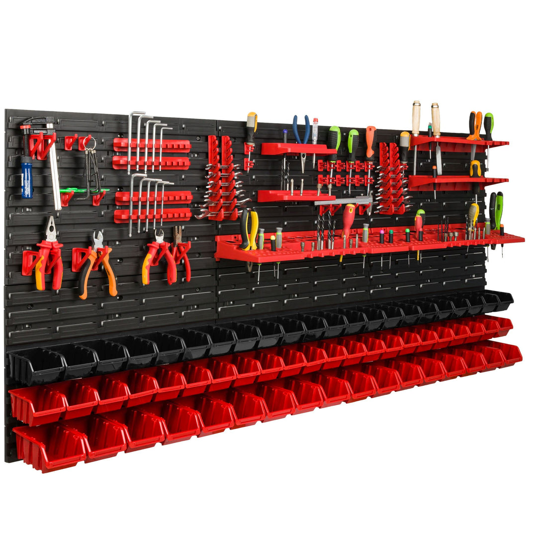 Lagersystem Werkstattregal | 172 x 78 cm | 61 stck. Box | Wandregal mit Werkzeughalterungen und Stap