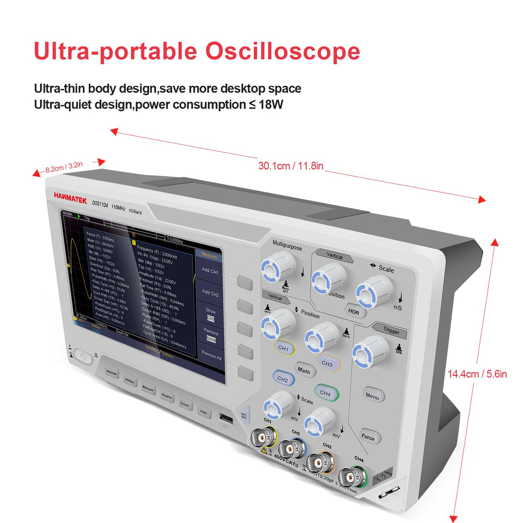 Hanmatek Digitales Oszilloskop, DOS1104 Tragbares professionelles Oszilloskop-Kit mit 4 Kanälen und
