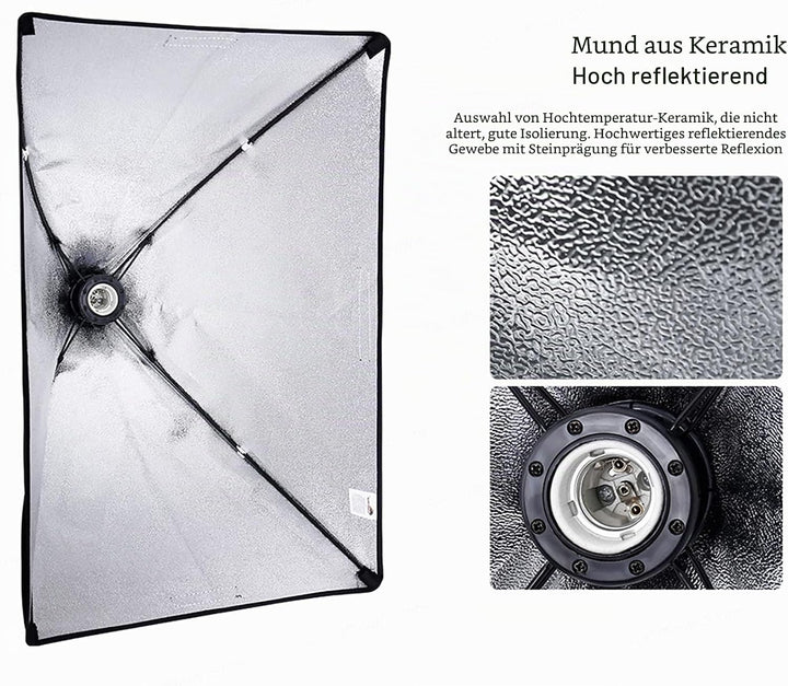 Andoer Softbox-Beleuchtungs-Set mit 3 Softboxen, 50 x 70 cm, 3 LEDs, 135 W, 3 Lichthalterungen, 2 m,