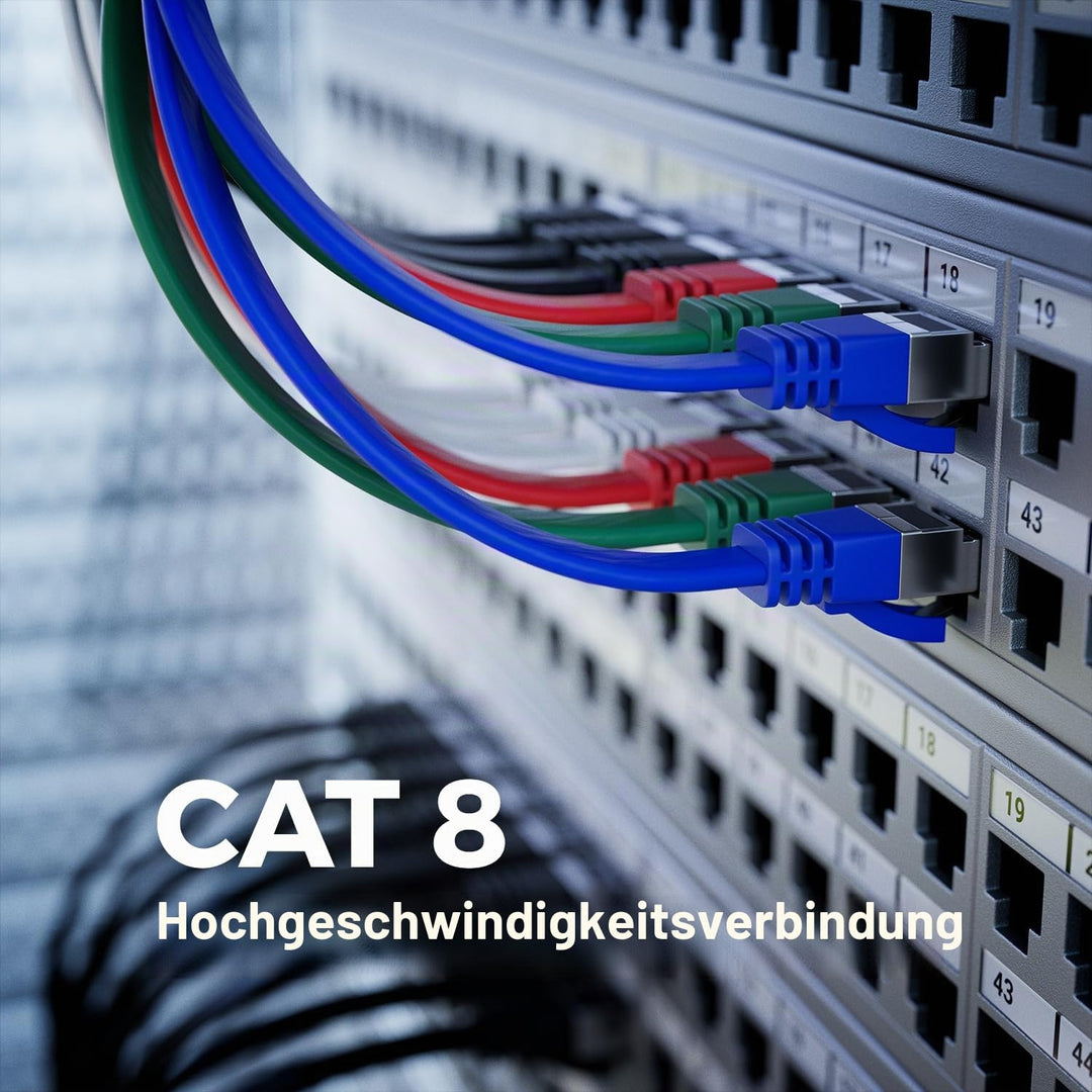 deleyCON 10x 0,25m CAT 8 Netzwerkkabel Flach (40 Gbit/s, Kupfer) Gigabit Ethernet LAN Cable - Flache