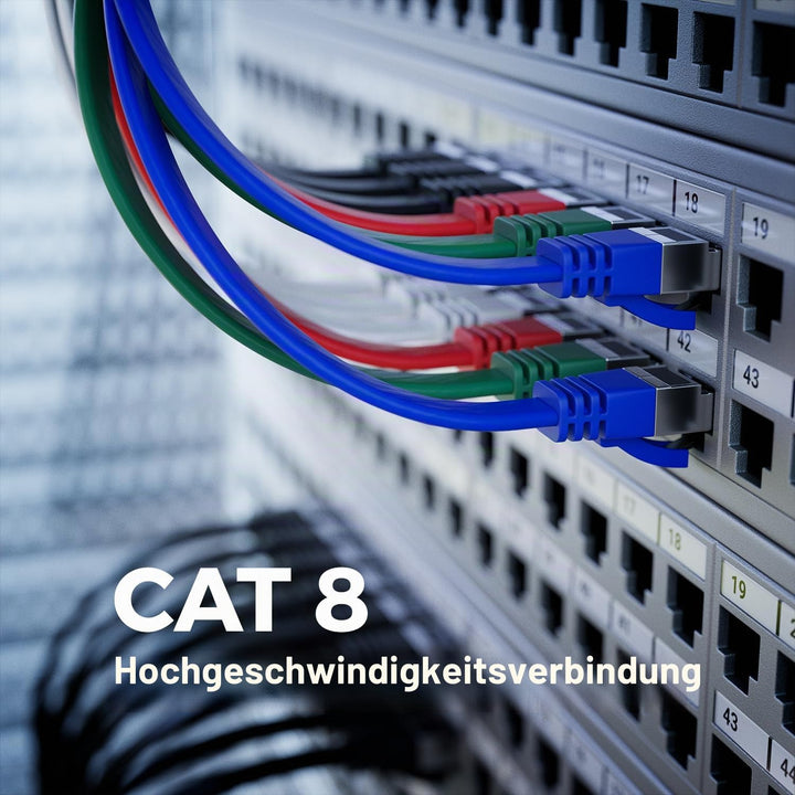 deleyCON 10x 0,25m CAT 8 Netzwerkkabel Flach (40 Gbit/s, Kupfer) Gigabit Ethernet LAN Cable - Flache