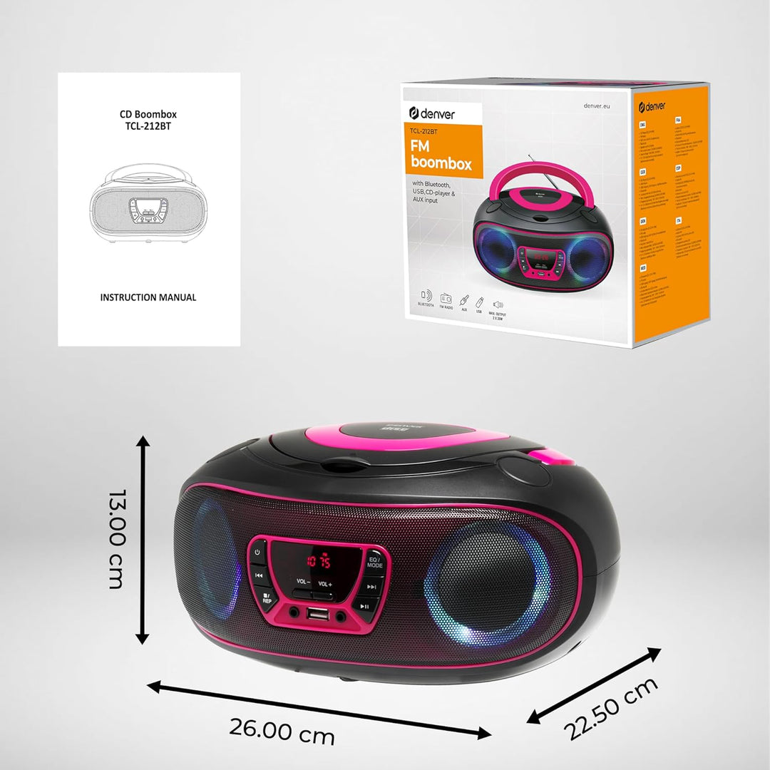 Denver Electronics TCL-212BT CD-Radio UKW AUX, CD, USB, Bluetooth Stimmungslicht Pink, 111141300011