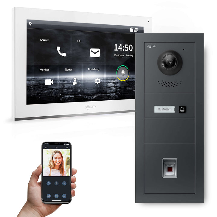 GOLIATH Hybrid IP Video Türsprechanlage – 10" Full-Touchscreen Monitor, Aluminium Unterputz Türstati