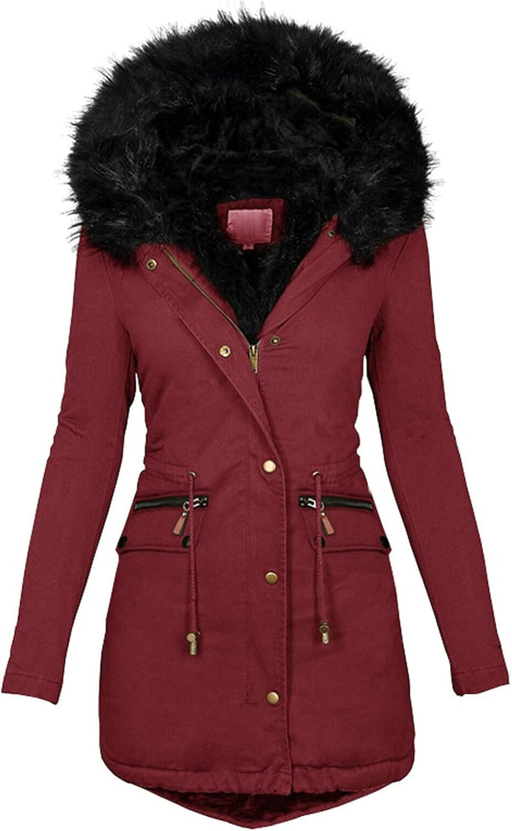 Fannyfuny Steppjacke Damen Winter, Warmer Lang Winterjacke Gefüttert Fleece Daunenjacke Baumwolle El